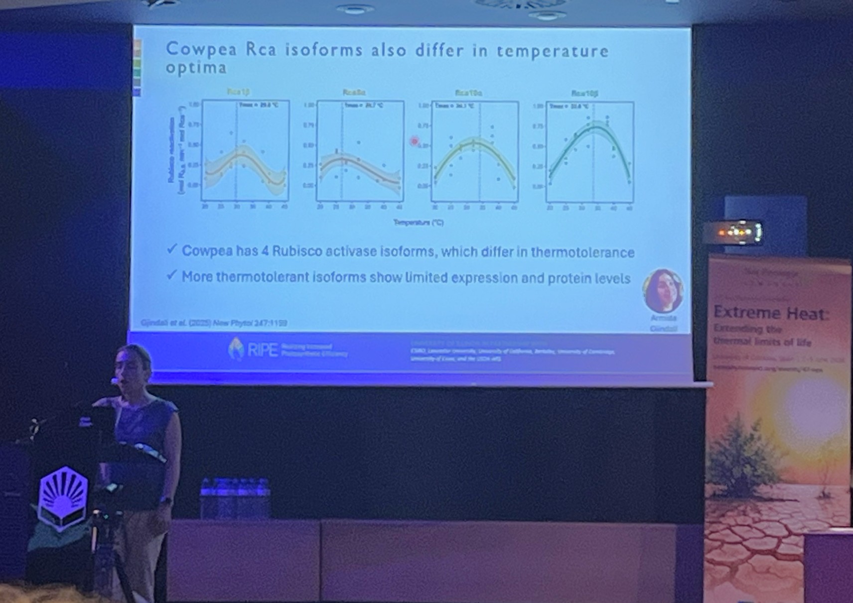 Elizabete Carmo-Silva standing in a darkened auditorium presenting powerpoint slides.
