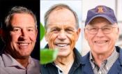 In a review in the journal Science, Illinois researchers, from left, Carl Bernacchi, Stephen Long and Donald Ort describe the many field- and laboratory-tested approaches to increasing crop resilience in a warming world. Photos by Fred Zwicky and Craig Pessman 