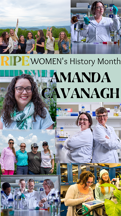 Multiple pictures of Amanda Cavanagh in a collage with the words RIPE Women's History Month Amanda Cavanagh 1/4 of the way down the page.