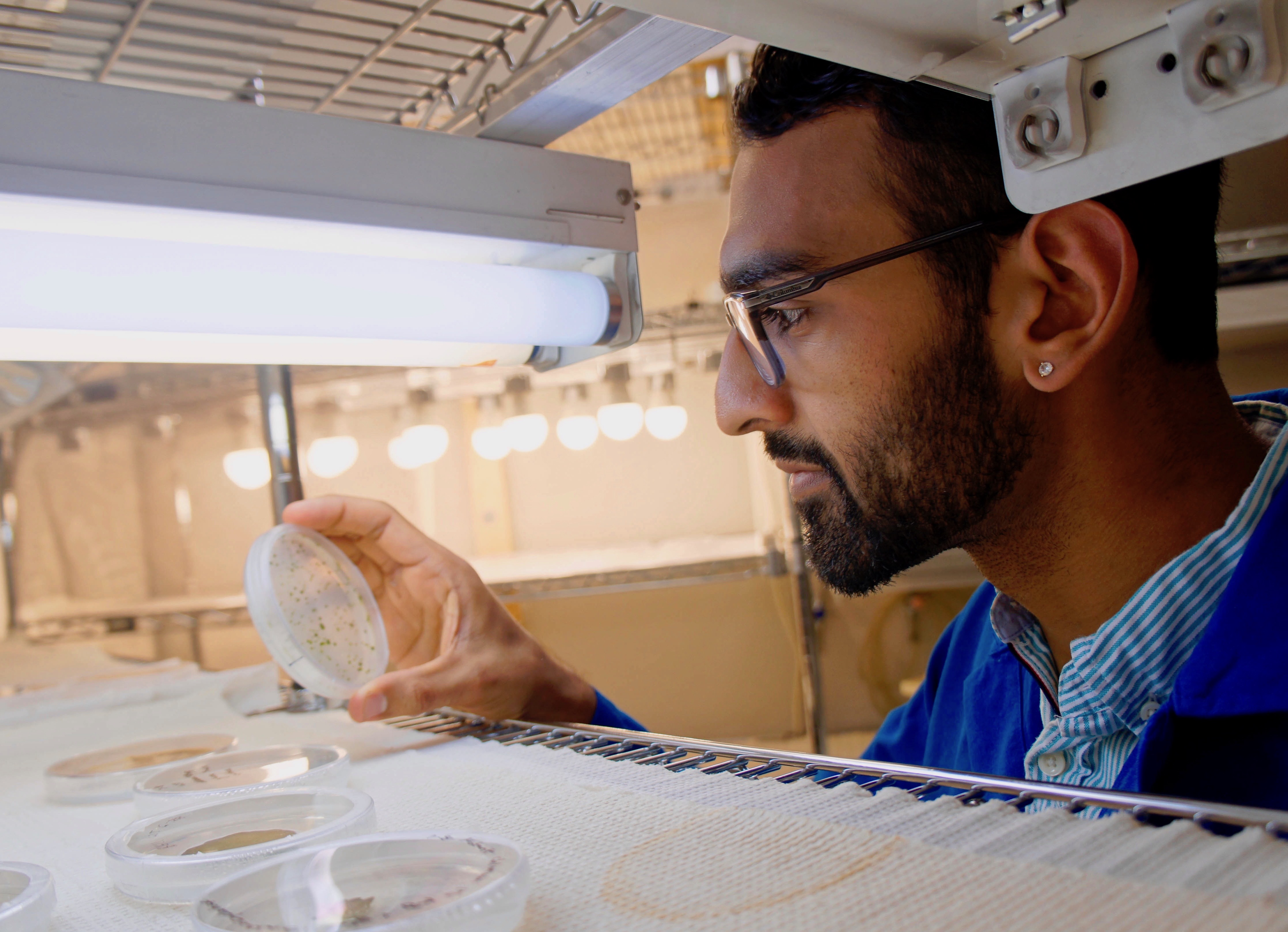 Dhruv Patel holding a petri dish